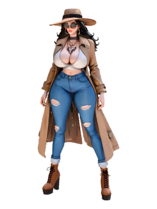 Urban Fashionista in Trench and Ripped Jeans - Glasses 3D model, vytvořený pomocí AI