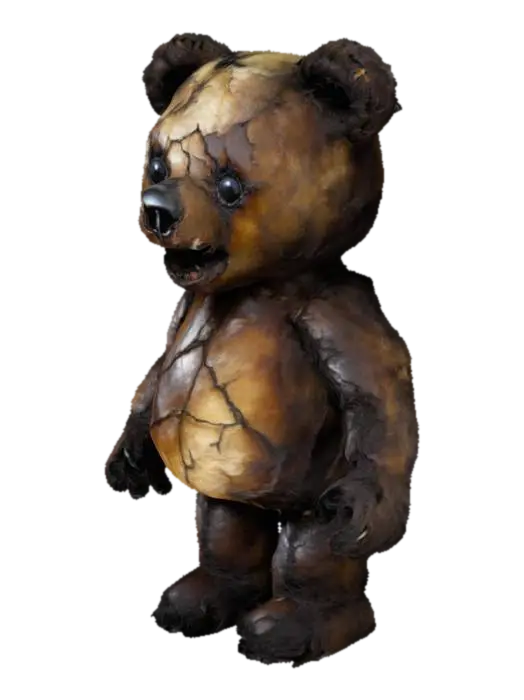 Cursed Toy Bear – A ragged, ancient teddy bear with matted, stained fur, torn at… - Stuffed 3D model, vytvořený pomocí AI