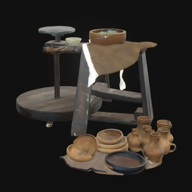 3D model for Outdoor Pottery Wheel with Clay Vessels