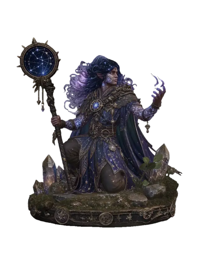3D model for A Circle of the Stars Druid Dungeons and Dragons Game Piece. In Starry Form they are able to augment their abilities with a choice of Constellations. Very dangerous Druid who can act as the party's spell caster. or of course healer.  Use a wilderness game piece base.