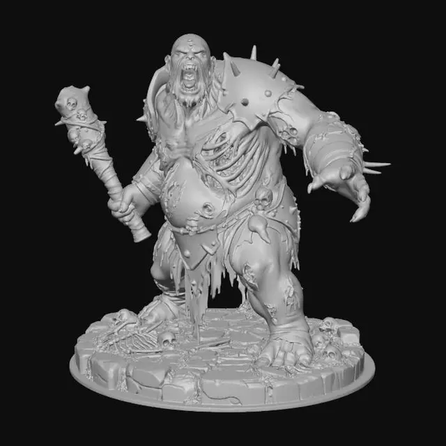 3D model for A magnificent rendition of and Undead Ogre dungeons and dragons game piece. With bones littering the base. And the ogre roaring at his foes.