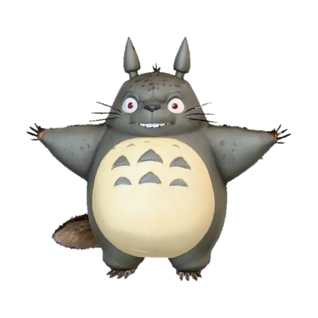Totoro Studio Ghibli, full character, 4k texture, highly detailed, 3D model, vytvořený pomocí AI