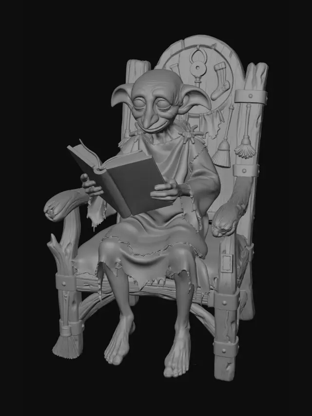 3D model for Goblin Reading Mortals Remains on a Wooden Throne