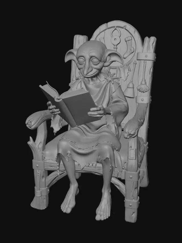 3D model for Goblin Reading Mortals Remains on a Wooden Throne