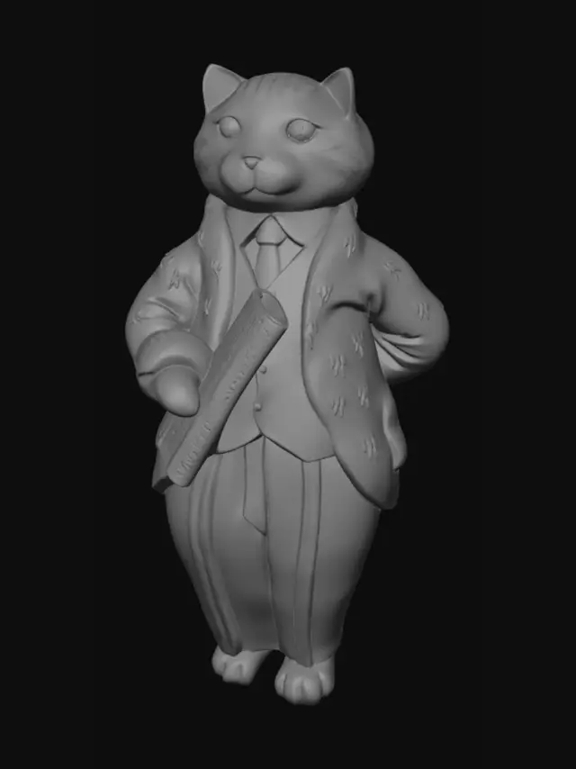 3D model for Gentleman Cat Reading the Newspaper