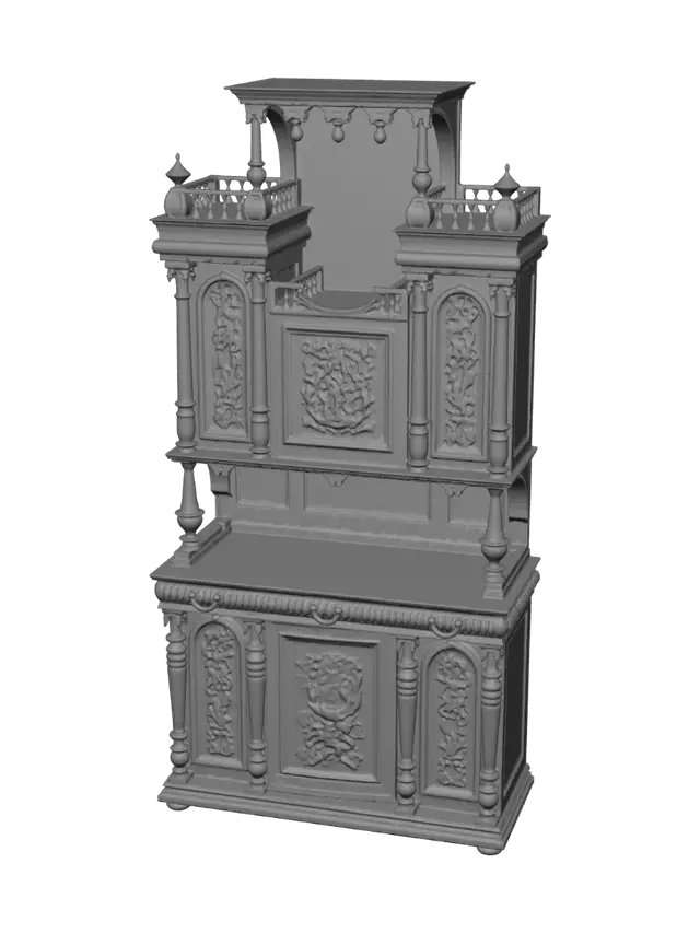 3D model for Antique Carved Oak Hall Cabinet