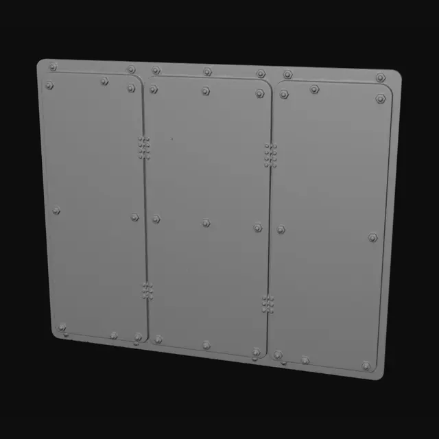 3D model for modular industrial metal wall panel, rusty steel surface, bolts and panel seams, worn paint, dark sci-fi horror atmosphere, realistic PBR textures, modular environment asset, low poly optimized, clean UVs, game ready, Unreal Engine compatible