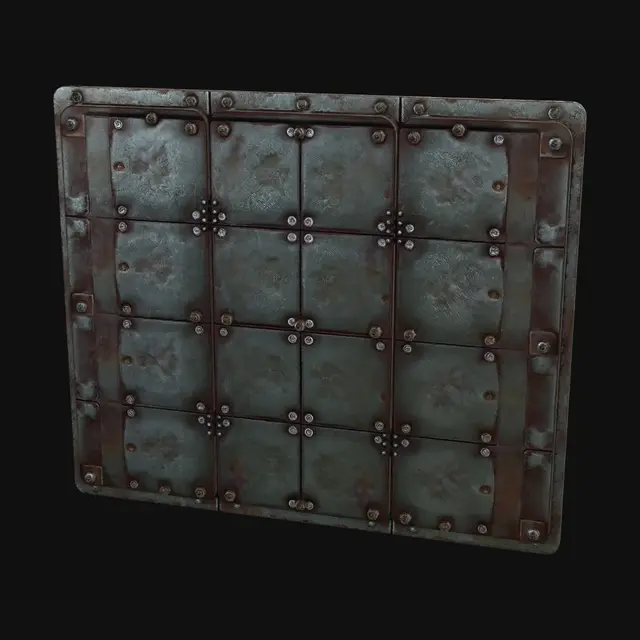 3D model for modular industrial metal wall panel, rusty steel surface, bolts and panel seams, worn paint, dark sci-fi horror atmosphere, realistic PBR textures, modular environment asset, low poly optimized, clean UVs, game ready, Unreal Engine compatible