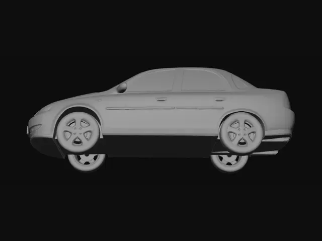 3D model for Gold Chevrolet Classic sedan on an urban street
