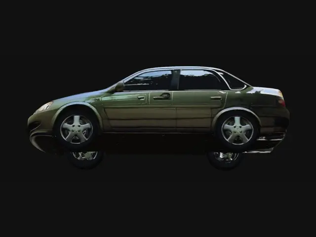 3D model for Gold Chevrolet Classic sedan on an urban street