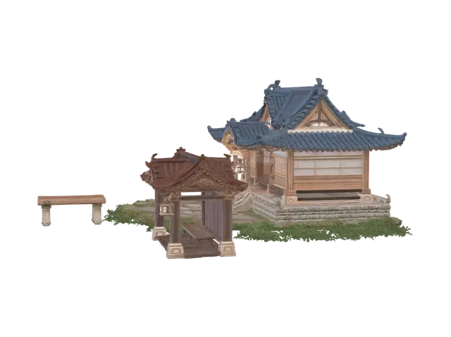 Serene Temple Garden Scene 3D - Stonebench 3D model, vytvořený pomocí AI