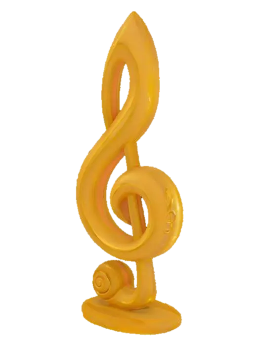 Music Note Sculpture: " treble clef sculpture, glossy gold material, stylized style,… 3D-model, gegenereerd door AI