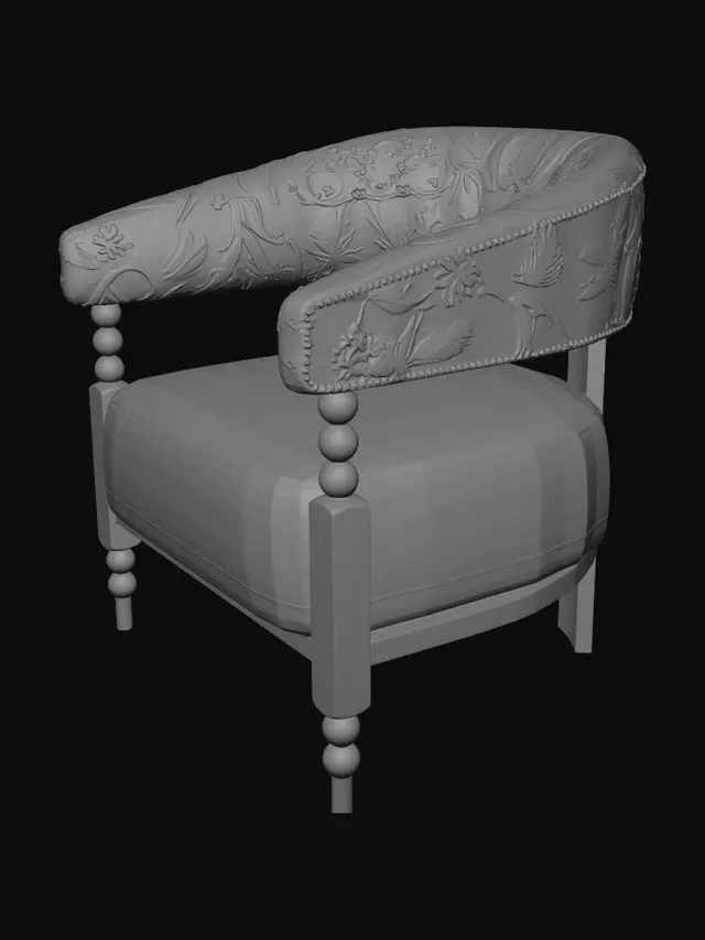 3D model for Floral Velvet Armchair