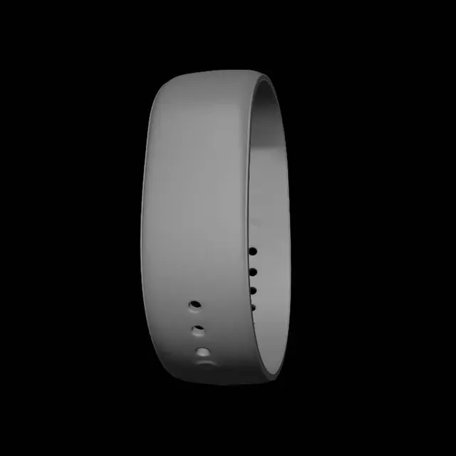 3D model for Create a futuristic smart hospital wristband prototype for doctors and nurses, designed as a real wristband without a screen or smartwatch display. The device must be slim, lightweight, flexible, and comfortable for long hospital shifts. Include hidden biometric heart-rate sensors, activity and step tracking, NFC/RFID attendance check-in, Bluetooth/Wi-Fi connectivity, vibration alerts for hygiene reminders, AI-powered sanitization monitoring, and antibacterial waterproof materials. The wristband should adapt vibration frequency depending on hospital sectors like surgery, ICU, emergency, and offices. Add subtle LED status indicators, charging contacts, internal battery compartment, and smooth medical sci-fi aesthetics. Create a realistic 3D model optimized for .glb visualization and .stl 3D