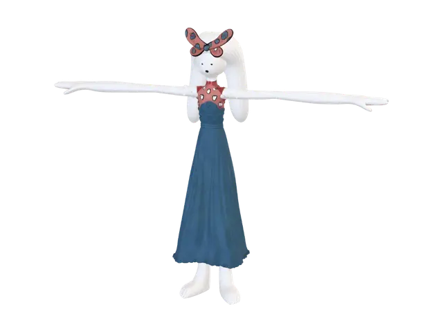 Long-Eared Bunny in a Heart-Pattern Dress - Longeared 3D model, vytvořený pomocí AI