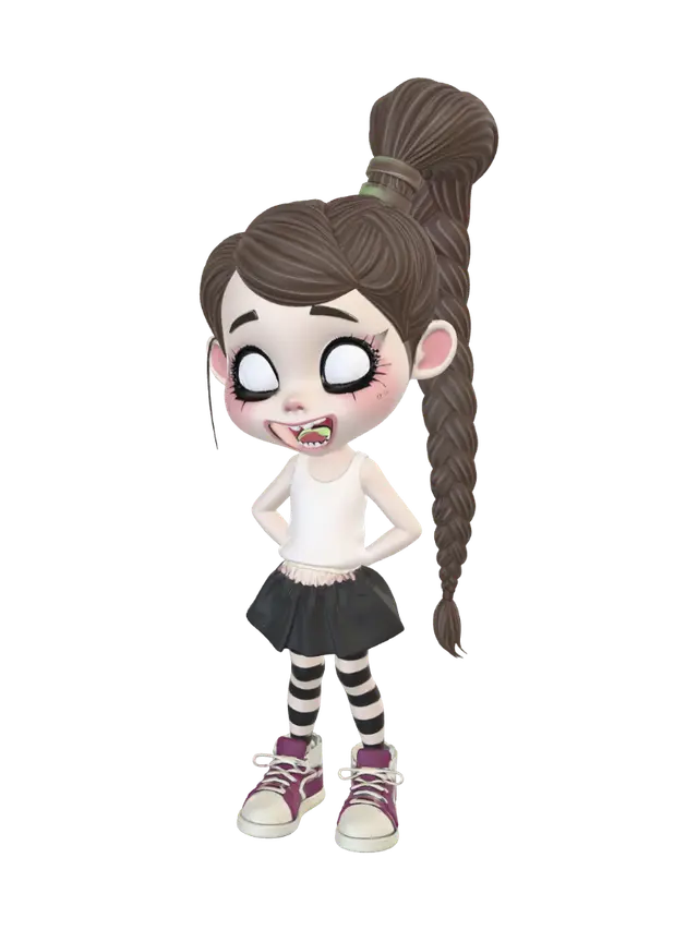 white girl, with a long braided pigtail, opening mouth big, spewing bad… - Facialexpression 3D model, vytvořený pomocí AI
