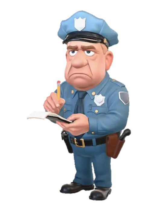 Grumpy Cop Writing a Report - Officer 3D model, vytvořený pomocí AI