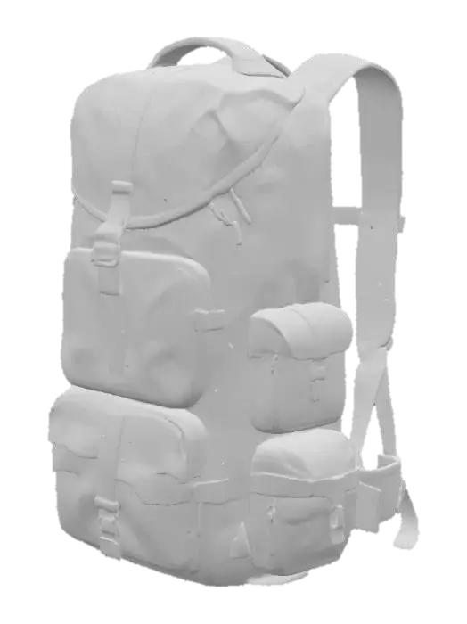 3D model for Mochila de aventureiro cheia de bolbosos com varias cores camufladas