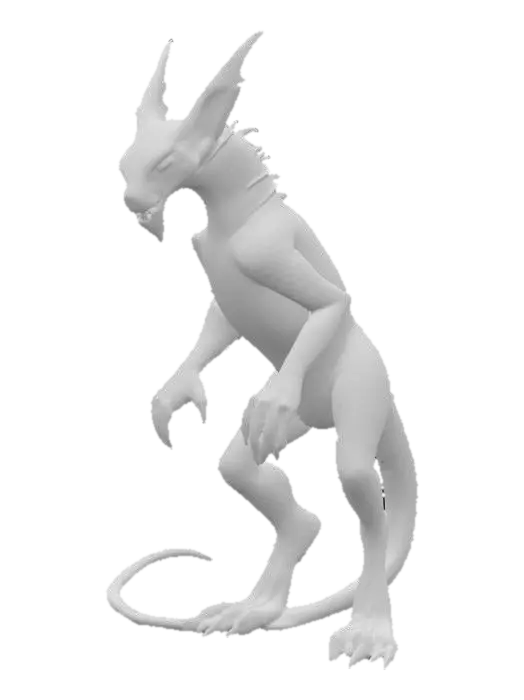 3D model for Design a realistic fantasy creature blending features of a jungle cat, a dragon, and an alien insect. Its body is covered in textured scales and bioluminescent veins. Built for stealth and deadly precision, with a sleek yet powerful form. Ideal for a dark, grounded fantasy world