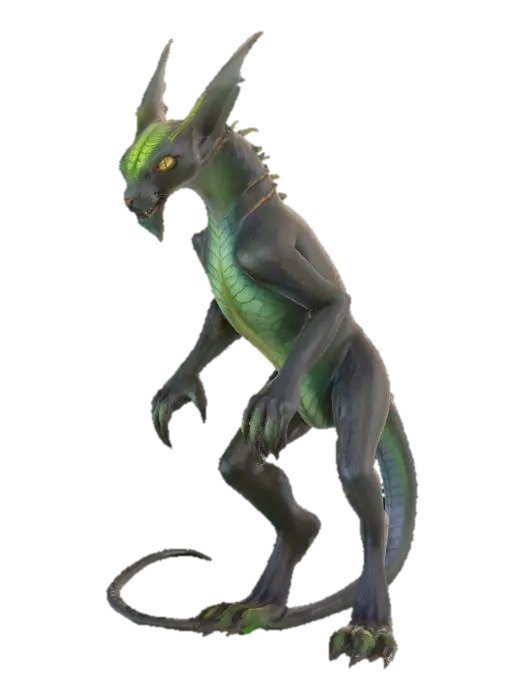 3D model for Design a realistic fantasy creature blending features of a jungle cat, a dragon, and an alien insect. Its body is covered in textured scales and bioluminescent veins. Built for stealth and deadly precision, with a sleek yet powerful form. Ideal for a dark, grounded fantasy world