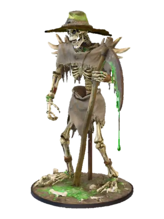 Modèle 3D A scarecrow built from stitched-together bones and tattered cloth, standing rigid in a… - Cornfield, généré par IA