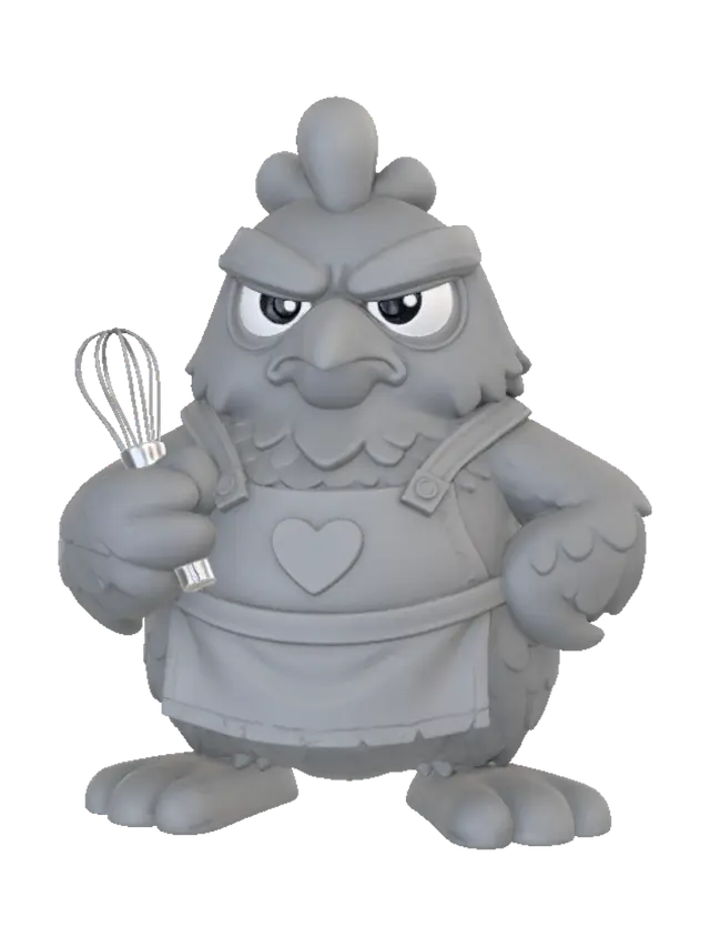 Grumpy Rooster Chef 3D model, vytvořený pomocí AI