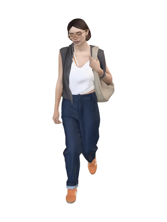 Urban Stride in Orange Sneakers - Movement 3D model, vytvořený pomocí AI