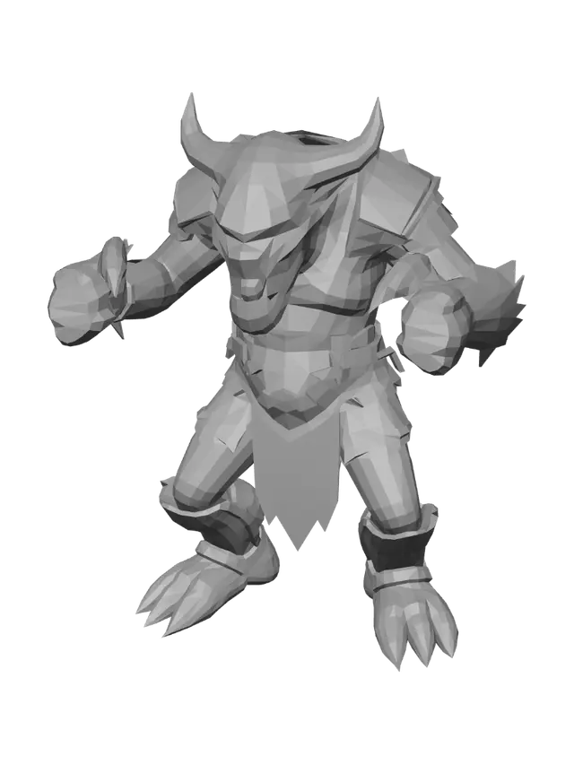 3D model for Stylized low-poly fantasy dungeon creature, compact proportions,
large head and hands, readable silhouette, simple armor pieces,
colorful hand-painted textures, neutral A-pose, symmetrical design,
game-ready character, isolated, no environment, no baked shadows