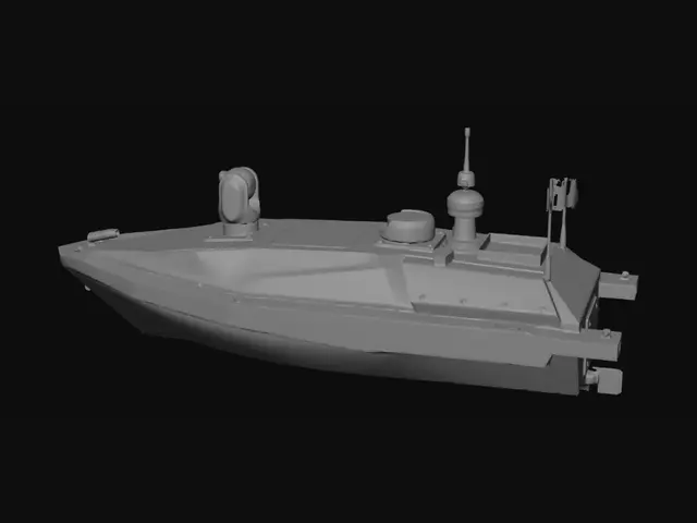 3D model for เรือเรด้าสำรวจการ ที่สร้างขึ้นจากวัสดุคาร์บอน มีขนาดความยาวอยู่ที่ 4 เมตร และกว้างอยู่ที่ 1.4-1.6 เมตร