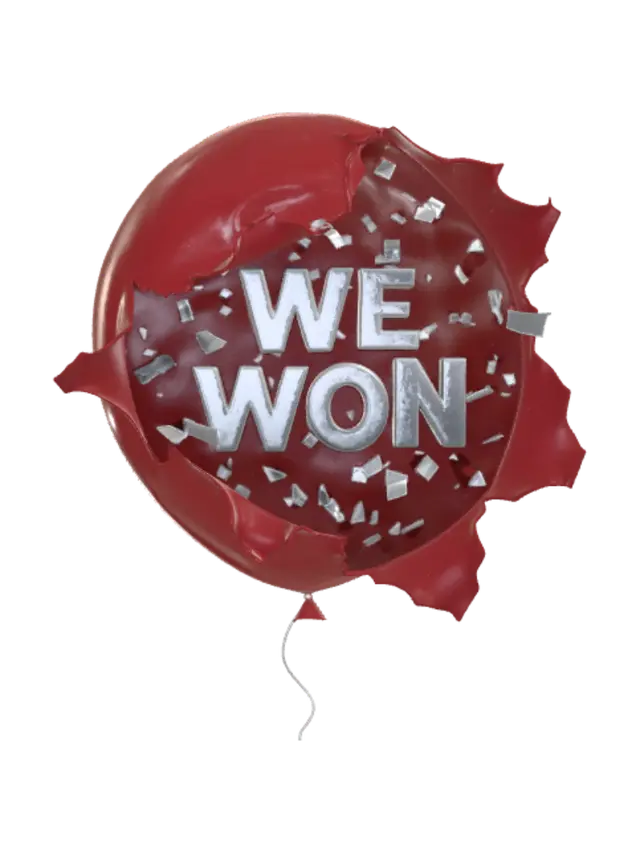 cartoon balloon on a string popping and shooting out confetti that says WE WON, ultra…-3D-modell, genererad av AI