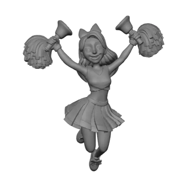 3D model for female cartoon cheerleader ringing hand held bells with handles, ultra realistic USA flag textures, 8k