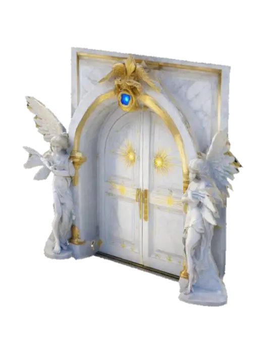 doors, white marble and gold, angel on both sides of the door, bleu eyes high… - Angels 3D model, vytvořený pomocí AI