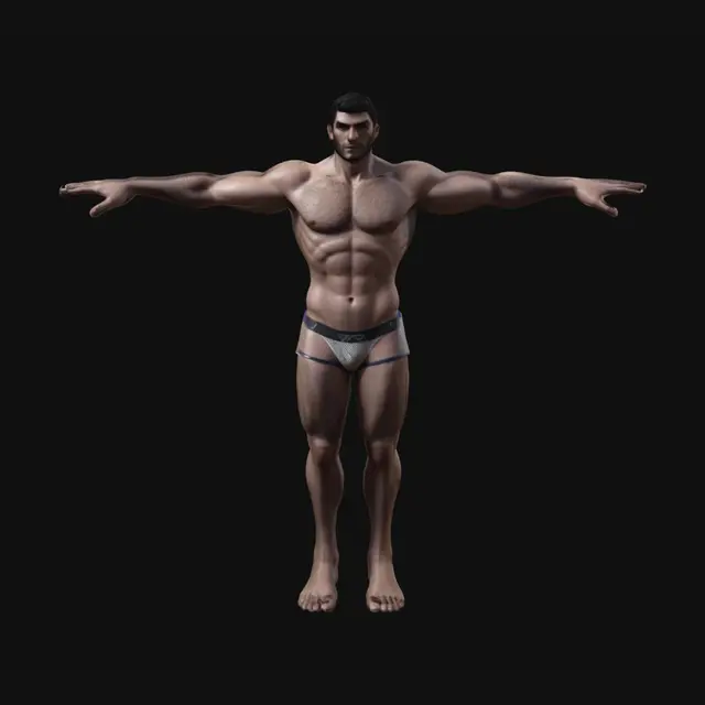 3D model for male Tpose mesh for 3d video game. athletic build,  underwear only