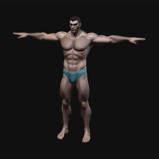 3D model for male Tpose mesh for 3d video game. athletic build,  underwear only
