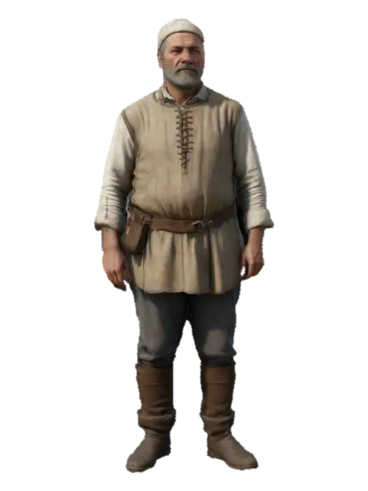 realistic symmetrical medieval farmer with simple tunic standing in t pose, best… - Oldman 3D model, vytvořený pomocí AI