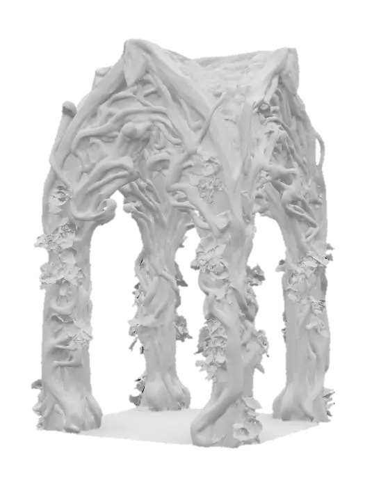 3D model for highly detailed, realistic, game asset forest archway made of wood with flowers coiled around it #arch#