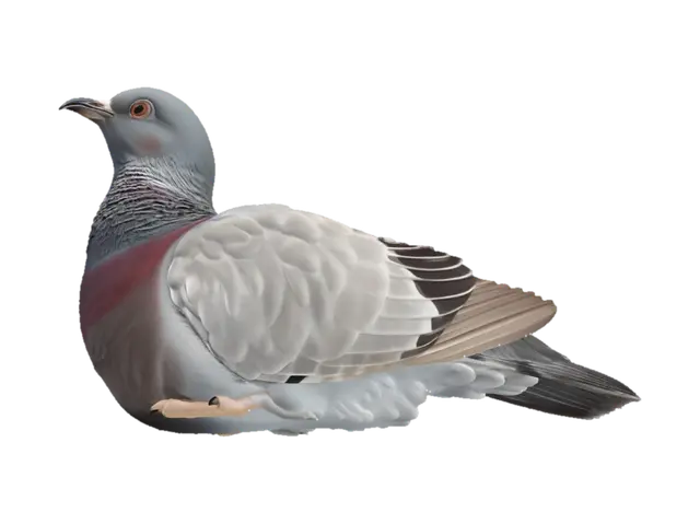 3D model for Erstelle ein druckbares 3D Modell einer normalen Taube, jedoch ein Jungtier. Die Pose liegend. Der Kopf leicht nach rechts oben. Realistische Textur des Federkleids.