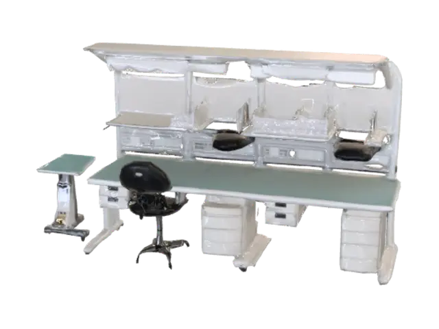Modular Laboratory Workbench with Overhead Shelving 3D model, vytvořený pomocí AI