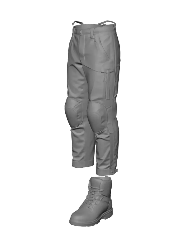 3D model for Beige tactical cargo pants with knee pads and black boots