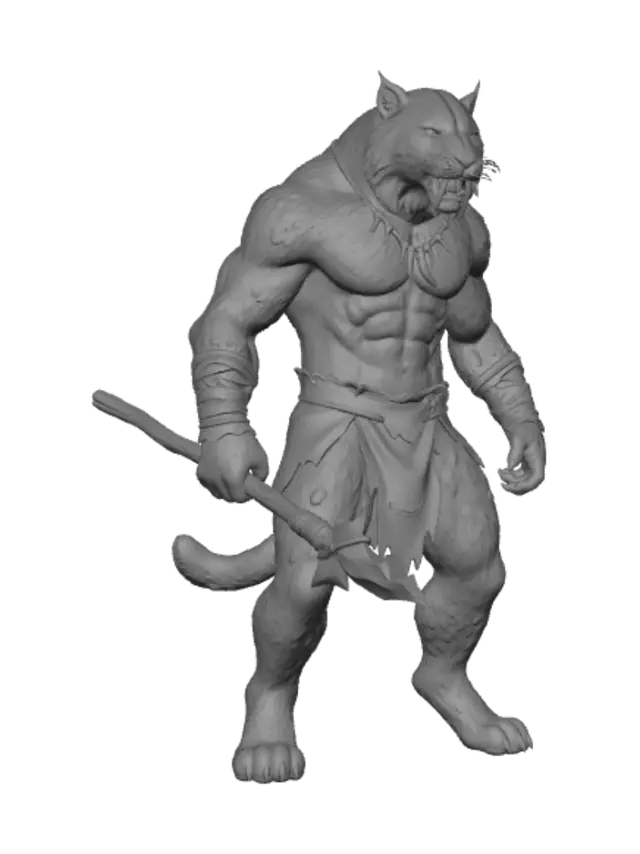 3D model for male,solo,fursona,prehistoric,sabertooth, muscular, large, loincloth, tail