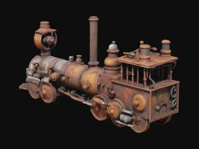 3D model for 蒸汽朋克风格 金属蒸汽机引擎 布满齿轮 管道 铁锈 4K影视级材质, 结构整齐清晰 #game figure#