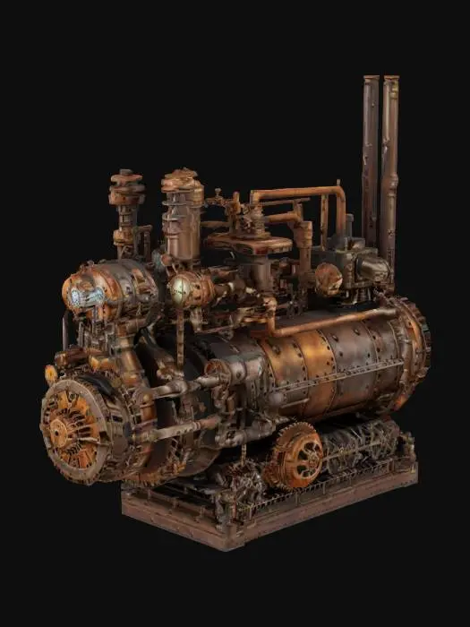 3D model for 蒸汽朋克风格 金属蒸汽机引擎 布满齿轮 管道 铁锈 4K影视级材质, 结构整齐清晰 #game figure#