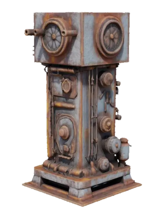 3D model for 蒸汽朋克风格 巨大的金属柱子 布满齿轮 管道 铁锈 4K影视级材质, #game figure#