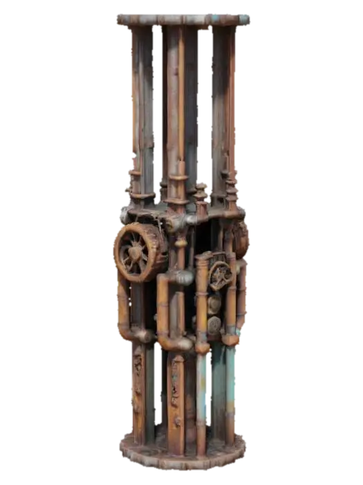 3D model for 蒸汽朋克风格 巨大的金属柱子 布满齿轮 管道 铁锈 4K影视级材质, #game figure#