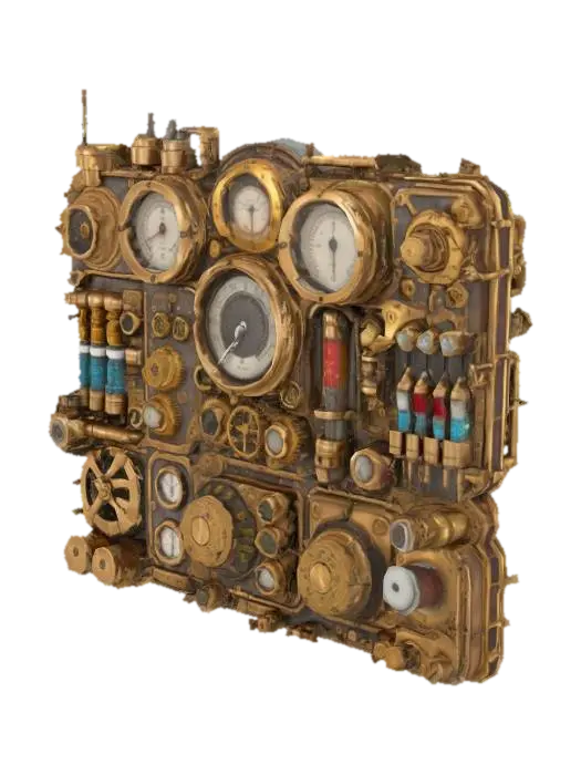 Steampunk Control Panel - Interface 3D model, vytvořený pomocí AI