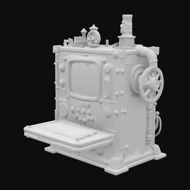 3D model for 蒸汽朋克风格 金属计算机 布满齿轮 管道 铁锈 4K影视级材质, #game figure#