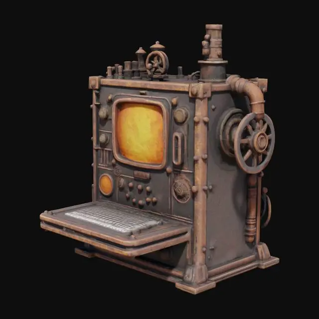 3D model for 蒸汽朋克风格 金属计算机 布满齿轮 管道 铁锈 4K影视级材质, #game figure#