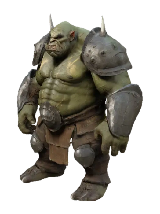 A highly detailed, massive orc with a broad chest and powerful arms. His rough,… - Scars 3D model, vytvořený pomocí AI