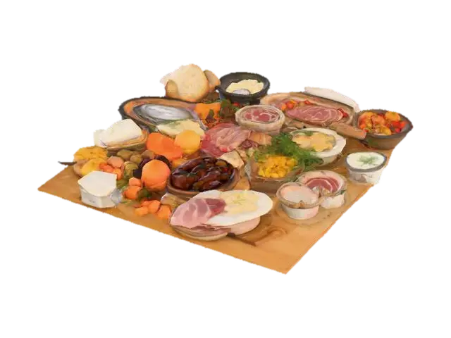 Ett traditionellt svenskt smörgasbord. , #food# - Delicacy 3D model, vytvořený pomocí AI