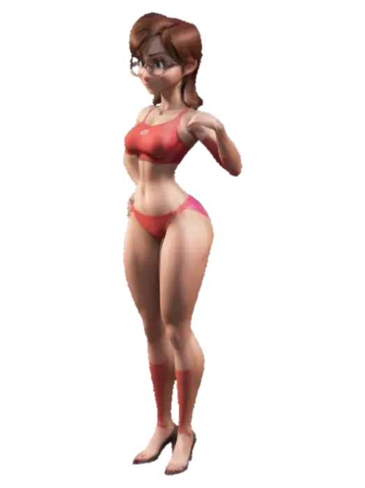 Helen Parr, T-Pose, full height, fat hips, fat breast, Looks straight ahead, no glass - Disney 3D model, vytvořený pomocí AI